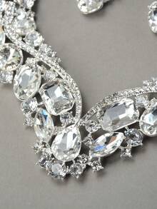 1pcs Luxury Silver Large Crystal Diamond Palace Style Bridal Wedding Dinner Party Dance Sparkling Necklace Earrings Set - 銀色 - 查看 5