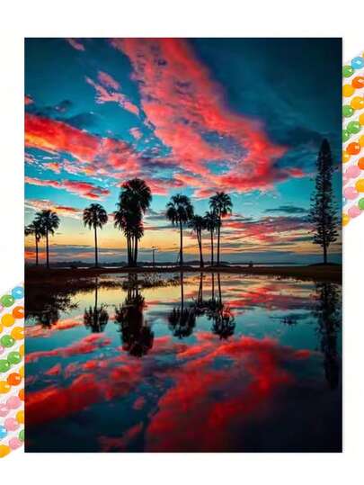 Kit de peinture de diamant 5D Paysage de crépuscule marin, mosaïque de diamants pleine ronde. Peinture de paysage pour décoration de la maison, cadeau