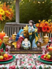 1个树脂马槽烛台，节日装饰，适用于茶几、床头柜、客厅，寓意美好的礼物，家居装饰，圣诞装饰，房间装饰，圣诞节，冬季圣诞装饰，家居圣诞礼物，圣诞装饰 - 彩色 - 查看 5