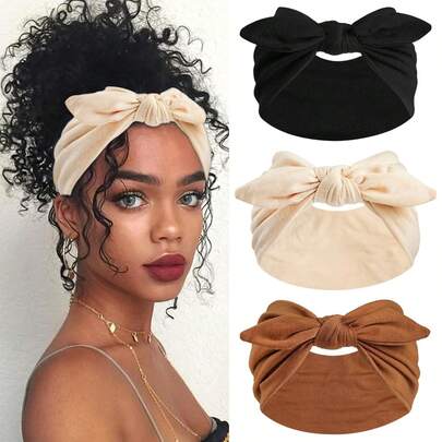 1pc Wide Women's Rabbit Ear Headband, Cute Sweet Girl Solid Color Decor Headwear, Elastic Bow Knot Hair Accessories For Back To School Fall Winter Hair Band For Vacation Outfits Woman Elegant Scarf Women Bandana Soft Headwrap