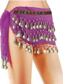 Belly Dance Hip Scarf Women's Belly Dance Costume Skirt Wrap For Dance Or Yoga Class Coins Belly Dance Hip Scarf Belt Halloween Costume Accessory