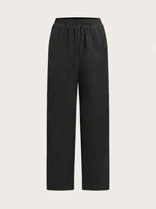 Corduroy Solid Color Pocket Thermal Lined Thick Pants, Casual Everyday Wear For Autumn/Winter - Black - View 4