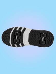New Hook And Loop Closure Roller Skate Shoes For Teenagers, 4-Wheel Design For Enhanced Stability, Detachable Wheels, Breathable , Suitable For Casual Daily Use, Roller Skating & Ice Skating - Black and White - View 6