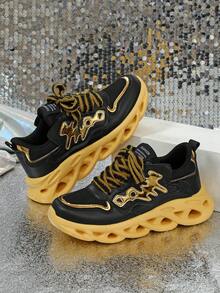 时尚透气缓震厚底休闲高街厚底运动鞋，返校学生鞋 - 黑金 - 查看 4