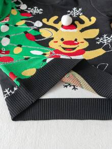 Kids & Youth Cute Christmas Reindeer Lights Knitted Pullover Sweater, Suitable For Christmas Party, Spring, Autumn, Winter - Black - View 7