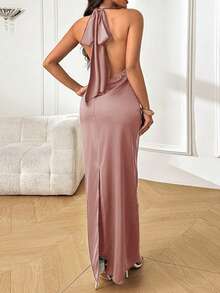 Vestido de verano WOWDARK, vestido elegante de satén rosa con escote halter y espalda descubierta para mujeres, adecuado para el Día de San Valentín, citas, reuniones, fiestas, viajes, vacaciones, playa - Rosa vieja - Ver 6