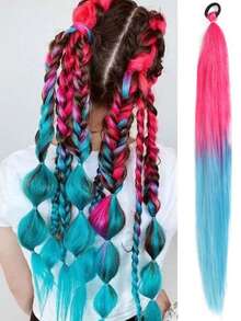 26 Inch High-Temperature Fiber Straight Hair With Elastic Tie, Holiday Red/White/Green Wrap Design, Seasonal Hair Accessory | Fashionable Hair Extensions | Glossy Hair Extensions, Rainbow Ponytail Extensions