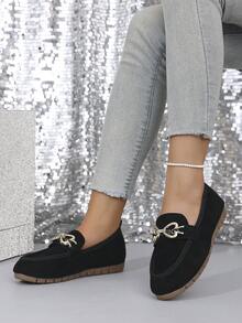 1 Paar Vintage Damen Loafer, Obermaterial aus Wildleder mit bedruckter Ketten-Dekoration, atmungsaktiv und bequeme Slip-On Flache Schuhe, geeignet für Partys, Dates, Tänze, täglichen Lässig-Stil, Strand, Innenbereich, Straße, Campus-Tragen