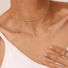 Kit 2 Classic Beaded Necklace, Combined With A Cross Necklace, Is The Choice Of Elegant Women - 金色 - 查看 2