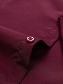 Rand paul Men's Casual Social Short Sleeve Plain Shirt With Pocket In Slightly Stretch Polyester - 酒紅色 - 查看 6