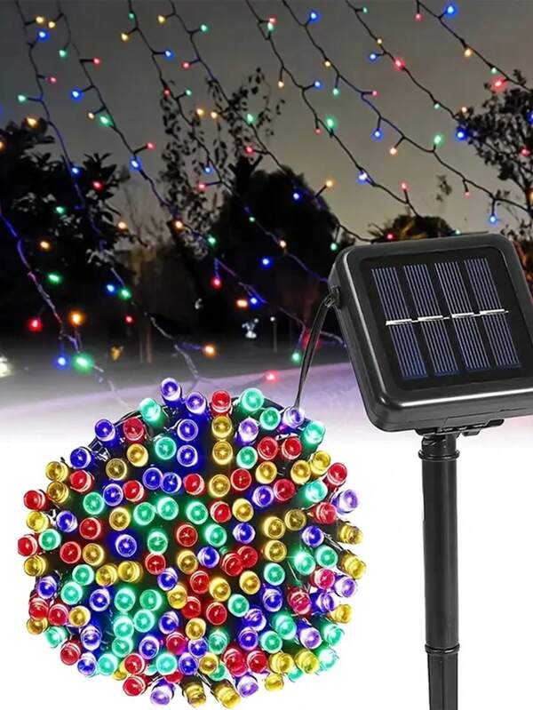 1 pieza Guirnalda de luces solares para exteriores a prueba de agua -50/100/200/300 LED, con 8 modos de iluminación, guirnalda de luces solares IP44 a prueba de agua, adecuada para decoración de jardín y fiesta al aire libre