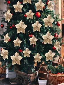5pcs Christmas Glitter Red Flower Artificial Christmas Tree Ornaments, For Christmas Wedding Wreath Floral Decor - Multicolor - View 8