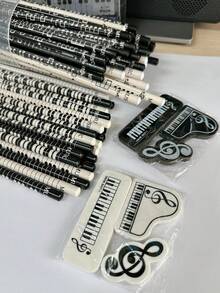10 Pcs Interesting Wooden HB Pencils, Piano And Musical Note Pattern Round Barrels, Pencils As Prizes, Music Stationery Pencils, Creative Student Pencils, Piano Pencils HB Amusing Birthday Party Gifts, Classroom Rewards, Filler For Gift Bags, Teacher Educational Supplies,Back To School - Multicolor - View 6