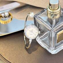 1 件女士精致手链表，配 1 颗大珍珠，钻石切割玻璃水晶表盘，简约石英表手链 - 白色 - 查看 3