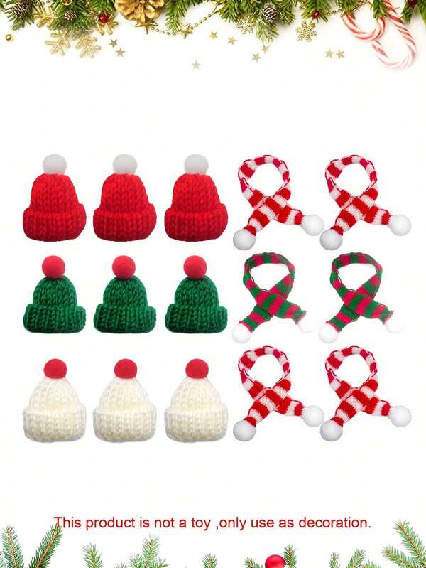 20 Mini Knitted Christmas Scarves And Hats - Polyester Decorations, Suitable For Wine Bottles, Christmas Trees, DIY Crafts, Dolls, And Holiday Decoration Sets For All Holidays