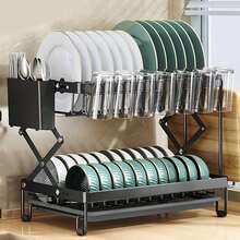 2 Tier Dish Drying Rack With Drainboard & Cutlery Holder For Kitchen Counter Organizer - Black - View 5