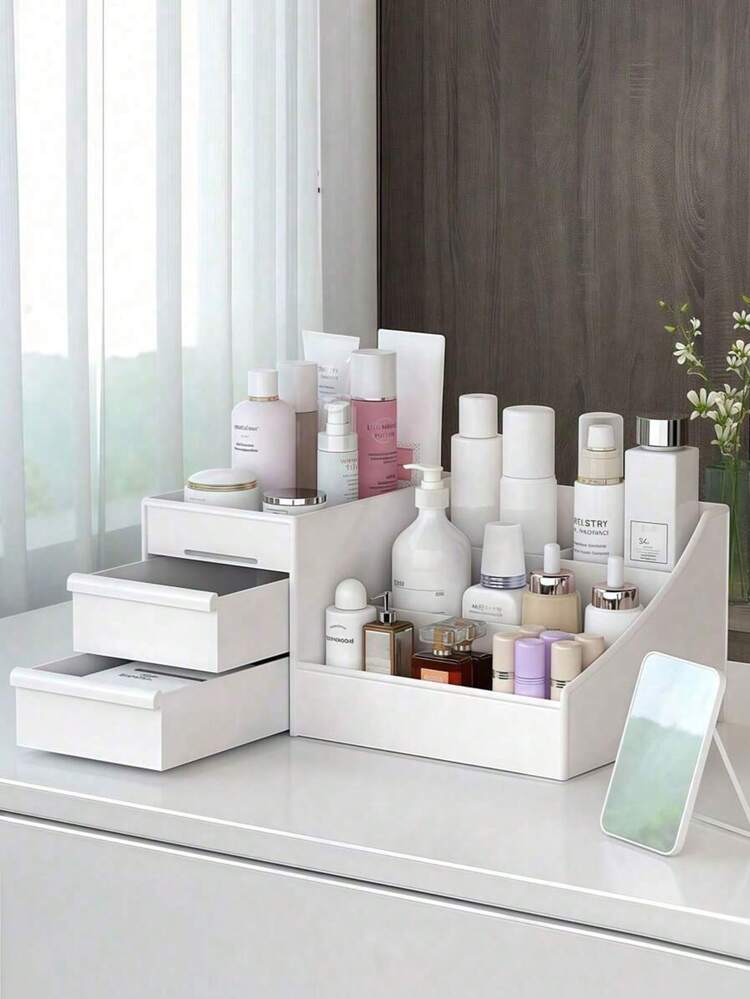 Caja de almacenamiento de maquillaje, organizador de escritorio de papelería de oficina, estantería de almacenamiento con cajones - Multicolor - Añade 6
