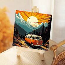 1 Set Number Painting Kit For Adult Beginner,Waves,Sunset Landscape Series Design With Wooden Frame,Acrylic Paint,Brush,Hooks For Home Wall Hanging Decoration