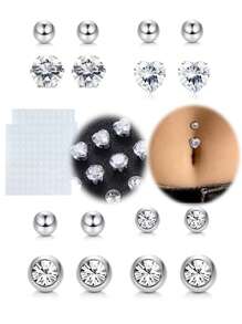 Y2K Fake Belly Ring Stick On Fake Belly Piercing Jewelry Cute Pink Belly Button Rings Heart CZ Stainless Steel Fake Belly Button Ring Fake Earrings Non Piercing Stick On Jewelry
