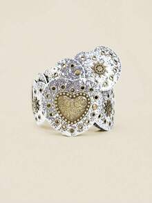 Y2K, BOHO Style Heart Patchwork Rivet Decor Western Retro Waist Belt, Suitable For Skirts, Music Festivals, Parties - Gold Heart With Silver Border - View 1