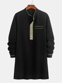 Herren Lässig Traditionelle Nahost Kleidung, aufwendige Verarbeitung, fließender eleganter einfarbiger Stehkragen Langarm Spaltrock in Midi-Länge, minimalistisch für Ramadan, geeignet für Ausgänge, Alltagstragen, vielseitig, markantes Design, unverzichtbarer Herren Langarm Kurzbademantel