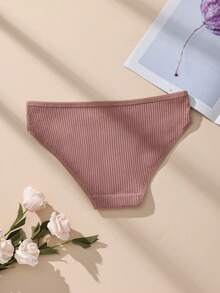 5条装女士纯棉低腰性感罗纹无缝三角内裤，休闲舒适简约弹力透气内裤