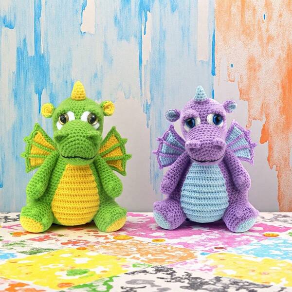 1pc Handmade Crochet Dragon Kit For Adults - 2 Color Options: Green Dragon And Purple Dragon, DIY Crochet Materials, Whimsical Modern Home Decor For Halloween, Includes Step-By-Step PDF Tutorial, Suitable For Wedding, Christmas, Valentine's Day, Thanksgiving, Mother's Day Gifts, Birthday And Holiday Party Favors, Random Color Accessories