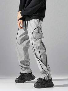 Men Straight Leg Casual Versatile Cargo Pants, For Fall - Silver - View 8