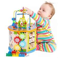 Cubo de actividades de madera, 8 en 1 juguetes para niños y niñas mayores de 1 año, juguetes educativos de aprendizaje para niños de 1 y 2 años, multiusos ABC-123 Ábaco, laberinto de cuentas, clasificador de formas - Multicolor - Ver 6