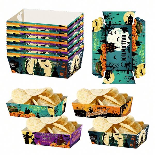 4 Stücke Halloween Dekoration Kartoffelchips Snack Papier Box Verpackung Szenenprops Popcorn Süßigkeiten Box Tischdekoration Halloween Party Zubehör