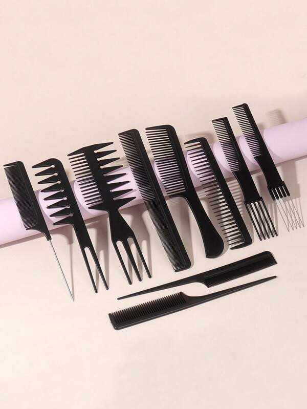 5/10 pièces Set de peignes de coiffure - Peigne à queue pointue, grand peigne pour pompadour et cheveux lisses, brosse en plastique pour cheveux volumineux. Idéal pour la rentrée scolaire, la beauté, la coiffure. Kit d'outils pour les cheveux, set de coiffure