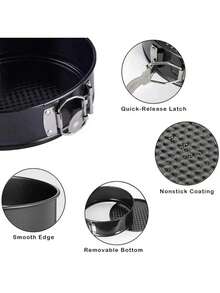Juego de moldes pasteles repostería antiadherente desmontables para tartas ideal hornear en casa cocina horno bandejas fáciles limpiar almacenamiento resistente multiusos repostería profesional - Negro - Ver 5