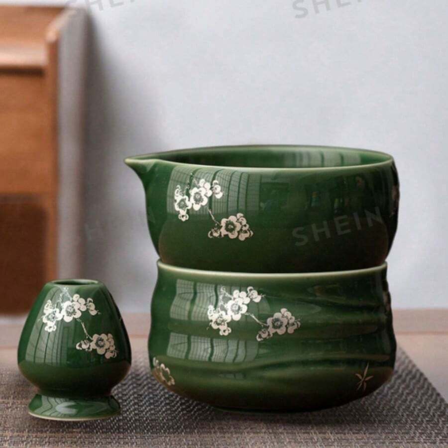 One-Piece Set Of 500ml/700ml Round Striped Ceramic Matcha Bowl, Song Dynasty Tea Ordering Tool Ceramic Threaded Tea Bowl, Tea Stand, Silver Flower Paper High-Temperature Roasting Process, Fadeless, Beautiful And Durable, Easy To Carry And Use, Suitable For Business Meetings, Art Appreciation, Outdoor Travel And Leisure Occasions Japanese Tea Ceremony Bowls And Tea Ceremony Accessories 1pc - Multicolor - View 1