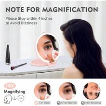 FUNTOUCH - Espejo de viaje con luz, 10 x 1 x doble cara, espejo de cambiador de maquillaje recargable con 3 ajustes de color, rotación ajustable LED espejo de computadora, color rosa - rosa - Ver 6