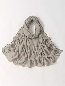 1件女士刺绣蕾丝拼接雪纺头巾，适合节日、派对和外出活动。 - 黑色 - 查看 15