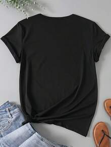 Women Round Neck T Shirt Shake Your Bootie Western Cowboy Boots Graphic Print Casual Wear Mardi Gras Party 220g - 黑色 - 查看 2