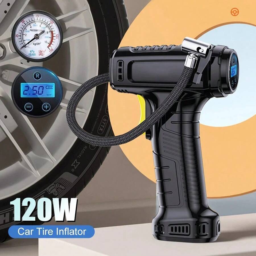 120W 数字轮胎充气泵，150 PSI 便携式空气压缩机，适用于汽车和摩托车，带 LED 灯