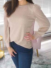 tooluck Long Sleeve Shirts For Women Tops Tunic Fall Crew Neck Clothes Beige - Beige - View 2