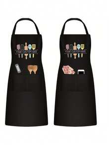 1/2pcs Customized Black Kitchen Cooking Apron, Modern Polyester Oil-Proof Apron, Black Kitchen Apron, Polyester Apron For Garden, Kitchen And Housework Perfect For Home, Restaurant, And Kitchen Cooking - Multicolor - View 2