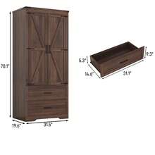 2/3/4 Doors Wardrobe Armoire Closet With Doors And Drawers, Farmhouse Wooden Armoire Storage Cabinet With Shelves & Hanging Rod For Bedroom - 棕色 - 查看 12