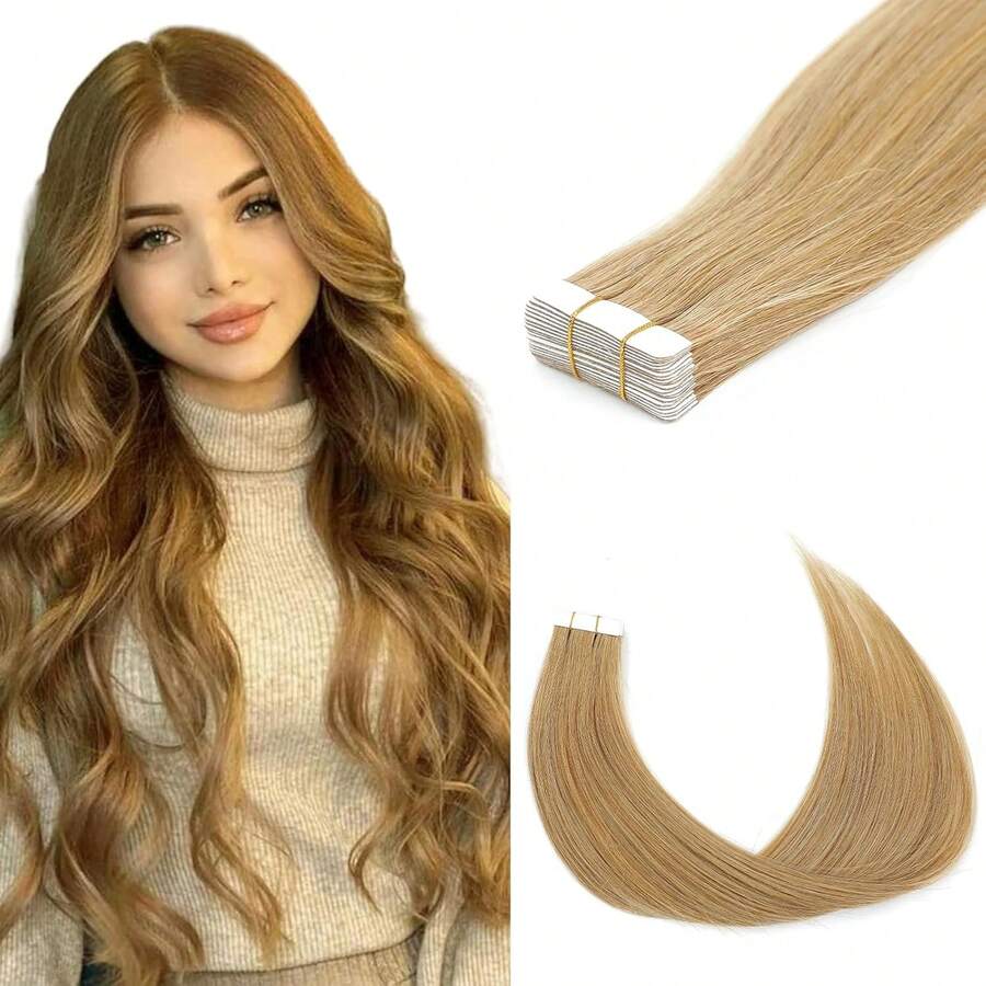 20pcs Straight Thick Tape In  Remy Human Hair Extension For Salon  Dark Brown Color 2# 16-26 Inches Silk Straight Double Side Seamless Skin Weft Hair Extension ,Feel - Easy To Apply And Reuse, High Quality Natural Style Tape In Hair  Extentions - S12 - Xem 1