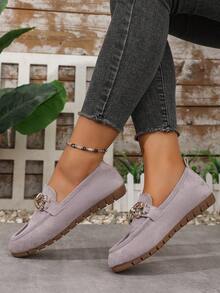 1 Paar Vintage Damen Loafer, Obermaterial aus Wildleder mit bedruckter Ketten-Dekoration, atmungsaktiv und bequeme Slip-On Flache Schuhe, geeignet für Partys, Dates, Tänze, täglichen Lässig-Stil, Strand, Innenbereich, Straße, Campus-Tragen