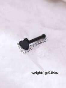 1 Elegante piercing de nariz con barra recta de acero inoxidable con forma de corazón, estilo punk - Negro - Ver 6
