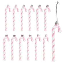 12/6 Pcs Candy Canes Plastic Christmas Candy Cane Ornaments Glitter Cane Plastic Xmas Tree Hanging Ornaments Decorations Hanging For Holiday Party Decoration (Pink)
