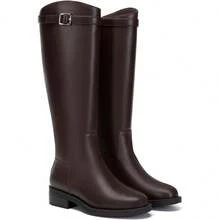 Athlefit Botas Mujer Knee High Riding Boots Round Toe Low Heel Tall Pull On Booties Buckle Detail Comfortable Casual Winter - Brown - View 4