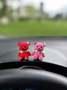 1/2 Handmade Healing Plush Bear Car Decor, Micro Landscape Creative Cute Rhinestone Embellished Small Bear Ornament, Stress Relief For Car