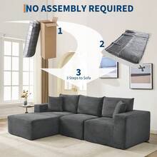 LIZHOUMIL 108'' Modular Sectional Sofa, Corduroy L-Shaped Sofa With Deep Seat & Throw Pillows, No Assembly, Comfy Cloud 3-Seater Couch With Chaise, Memory Foam Couch For Living Room - 灰色 - 查看 4