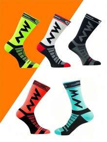 1/3/5 Pairs Men's Sports Socks Mid-Calf, Fitness Compression Socks, Non-Slip Breathable, Couples Comfortable Crew Socks For Spring, Summer & Autumn Activities, Basketball, Football, Outdoor Running, Hiking, Cycling, Mountaineering, Fall - Multicolor - View 14