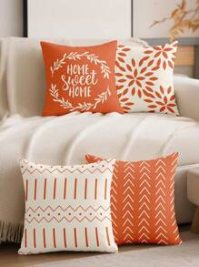 1 pieza/4 piezas Funda de almohada, Fundas de almohada de otoño, Funda de cojín, Ropa de cama, Funda de almohada, Funda de almohada con estampado de un solo lado, Funda de cojín moderno para sofá para decoración de otoño, Funda de almohada naranja, Textil para el hogar suave y acogedor, Transpirable y antipelusas, Suave y amigable con la piel, Fundas extraíbles