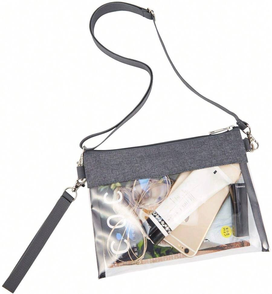 Back To School Stadium Approved Clear Crossbody Purse – Transparent PVC Shoulder Bag With Adjustable Strap - Xám - Xem 1